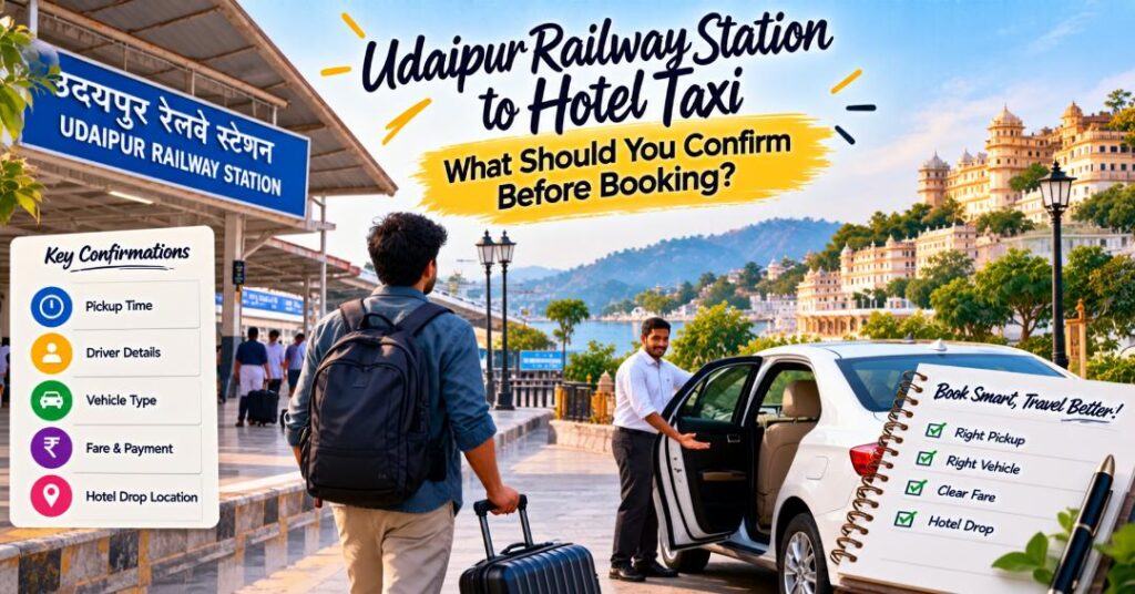 Book a Udaipur Railway Station to Hotel Taxi with confidence. Check pickup points, fares, vehicle options, luggage space and waiting policies before booking.